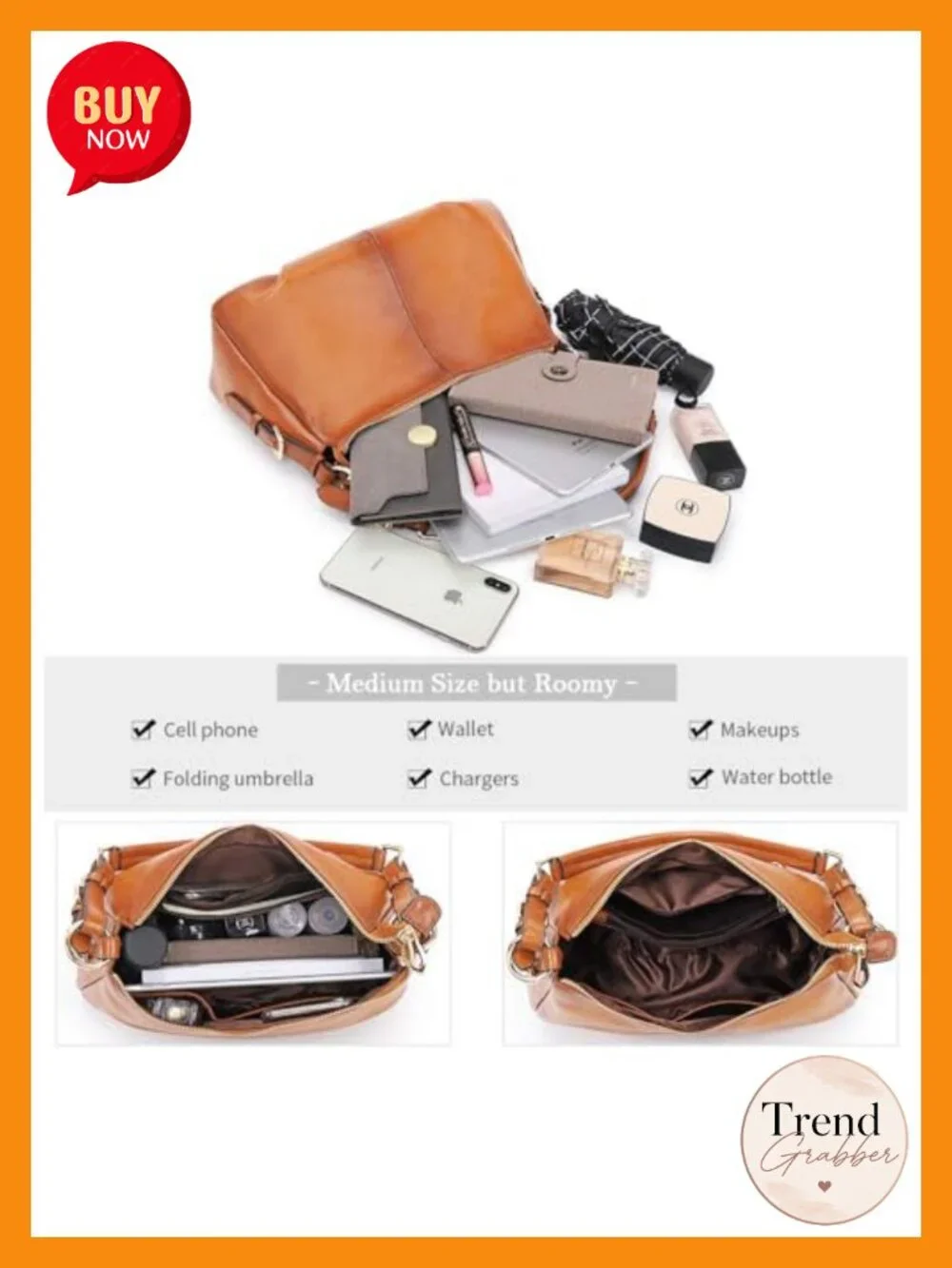 Vintage Leather Hobo Bag with Adjustable Handle | Top Grain Pebbled Cowhide